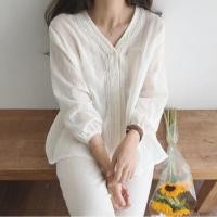 ราคา เสื้อแขนยาวผ้าฝ้ายและผ้าลินิน ลายดอกไม้ ดีไซน์หลวม สบายๆ (42968254762)