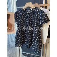 ราคา สไตล์เกาหลีผู้หญิงสุภาพสตรีหลวมชีฟองดอกไม้เสื้อแขนสั้นเสื้อ (26133044976)