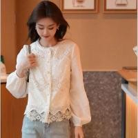 ราคา แฟชั่นเกาหลีผู้หญิงแขนยาวย้อนยุคหลวมสบายๆเสื้อลูกไม้เสื้อท็อปส์ (41401855357)