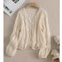 ราคา สไตล ์ เกาหลีผู ้ หญิงสุภาพสตรีหลวมชีฟองคอวีจีบเสื ้ อแขนยาวเสื ้ อ Baju Baju Wanita Lengan Panjang (24980946661)