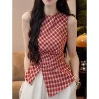 ราคา เสื้อแขนกุดสไตล์เกาหลีสำหรับผู้หญิง ดีไซน์เอวบาง ลายสก๊อตไม่สม่ำเสมอ (28137962381)