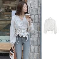 ราคา เสื้อแขนยาวสไตล์เกาหลี แบบหลวม ๆ มีปก V และเชือกคล้องคอ (46950733232)