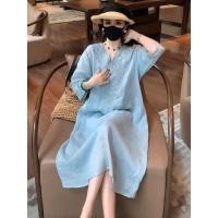 ราคา ชุดแมกซี่ยาวสำหรับผู้หญิง ผสมผ้าฝ้ายและผ้าลินิน แขน 3 4 ลายสวยงาม ใหม่ในสต็อก เหมาะสมสวมใส่ในฤดูร้อน (44059682930)
