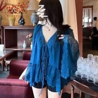 ราคา สไตล์เกาหลีผู้หญิงสุภาพสตรีหลวมชีฟองนัวเนียผิดปกติลูกไม้ขึ้นเสื้อแขนยาวเสื้อ (43901837150)