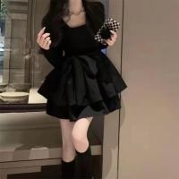 ราคา มินิเดรสสไตล์เกาหลี ฤดูใบไม้ร่วง สแควร์คอแขนยาว ทรงเข้ารูป (43615357094)