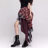 ราคา สไตล์เกาหลีผู้หญิงสุภาพสตรีลายสก๊อตเอวยางยืดจีบผิดปกติกระโปรงยาว มิดิ ชุด (43400461370)