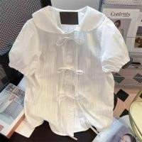 ราคา เสื้อแขนสั้นสไตล์เกาหลี สีขาว สำหรับผู้หญิง ทำจากลูกไม้ พัฟขึ้นรูป (43156619222)