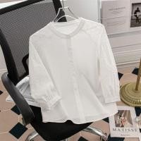 ราคา สไตล์เกาหลีผู้หญิงสุภาพสตรีหลวมลูกไม้สีขาวเย็บปักถักร้อย3 4แขนเสื้อเสื้อ (43152902381)