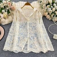 ราคา สไตล์เกาหลีผู้หญิงสุภาพสตรีเย็บปักถักร้อยโครเชต์ลูกไม้เสื้อแขนยาวเสื้อ (43118402812)