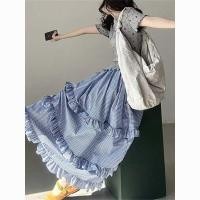 ราคา สไตล์เกาหลีผู้หญิงสุภาพสตรีเอวยางยืดเอวสูงลายสก๊อตจีบกระโปรงยาว มิดิ ชุดพร้อมสต็อกใหม่ (42951252002)