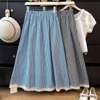 ราคา สไตล์เกาหลีผู้หญิงสุภาพสตรีลายสก๊อตย้อนยุคเอวยางยืดจีบกระโปรงยาว มิดิ ชุด (42901249066)