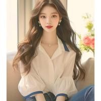 ราคา สไตล์เกาหลีสุภาพสตรีเสื้อลายโคมไฟสีขาวแขน3 4 (42754297319)