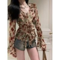 ราคา เสื้อแขนยาวสำหรับผู้หญิง แบบแฟชั่นเกาหลี ชีฟองบางเบาน่าสวมใส่ พิมพ์ลายดอกไม้ (42458598228)