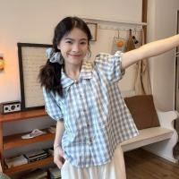 ราคา เสื้อแขนสั้นพัฟ สไตล์เกาหลี ลายสก๊อตวินเทจ (42408729637)