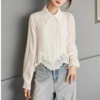 ราคา เสื้อแขนยาวสไตล์เกาหลีสำหรับ 여성 ทำจากชีฟองและลูกไม้ สวมใส่สบาย (41816538616)