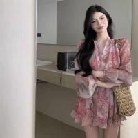 ราคา สไตล์เกาหลีผู้หญิงสุภาพสตรีนัวเนียแขนยาวเอวบางดอกไม้ชีฟองมินิเดรสพร้อมสต็อกใหม่ (41703835263)
