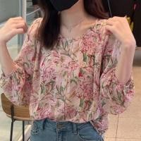 ราคา เสื้อลooseแขนยาวสไตล์เกาหลี พิมพ์ลายดอกไม้จากเนื้อผ้านุ่มชีฟองสำหรับสุภาพสตรี (41664365377)