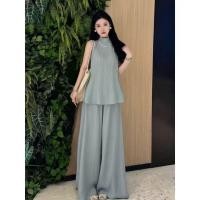 ราคา ชุดสไตล์เกาหลียกเซ็ท 2 ชิ้นสำหรับสาวฤดูร้อน เสื้อแขนกุดและกางเกงขาบาน (41468718008)