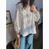 ราคา เกาหลี ผู้หญิงแฟชั่นย้อนยุคหลวมแขนยาวเสื้อเชิ้ตสีขาวท็อปส์ (41209226431)