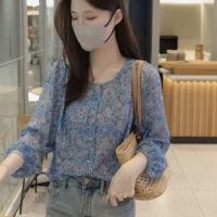 ราคา เสื้อยืดหยุ่นสำหรับสุภาพสตรี ดีไซน์เกาหลี ชีฟองแขนยาวลายดอกไม้ (41164358177)