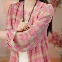 ราคา เสื้อแขนยาวสีชมพูลายสก๊อต สไตล์เกาหลีสำหรับผู้หญิง (40957205912)