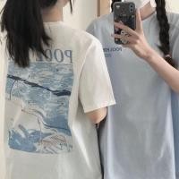 ราคา ผู้หญิงเกาหลีขนาดใหญ่ แฟน เสื้อแขนสั้นวางไหล่หลวมพิมพ์เสื้อยืด (40204437489)
