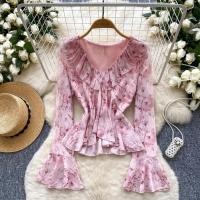 ราคา สไตล์เกาหลีผู้หญิงสุภาพสตรีหลวมชีฟองนัวเนียดอกไม้เสื้อแขนยาวเสื้อ (40151332564)