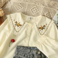 ราคา สไตล์เกาหลีผู้หญิงสุภาพสตรีหลวมวินเทจเย็บปักถักร้อยดอกไม้เสื้อแขนยาวเสื้อ (29767745781)