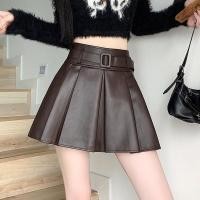 ราคา กระโปรงสั้น กระโปรงทำงานผู้หญิง กระโปรงหนัง กระโปรง mini retroPU หนังจีบ สไตล์ใหม่เอวสูงสำหรับฤดูใบไม้ร่วง ทรงA line (54851561526)