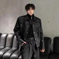 ราคา jacket หนัง เสื้อผู้ชาย เสื้อหนัง แจ็คเก็ตหนัง PU สีดำ สำหรับผู้ชาย แบบช่างทำผม Streetwear สวมใส่ง่าย พร้อมสไตล์หรูหรา (50151238531)