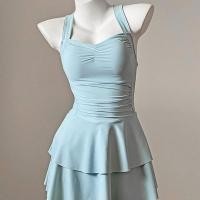 ราคา swimwear swimsuit women swimsaic ชุดว่ายน้ำหญิงกระโปรงชิ้นเดียว สไตล์ Halter Bow น่ารัก มาพร้อมแผ่นรองหน้าอก (44700309159)