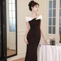 ราคา เดรสปาดไหล่ ปาดไหล่ เดรสสาวอวบ ชุดราตรียอดนิยม One Shoulder สไตล์สี blocking สำหรับการจัดงานเลี้ยง (43425367864)