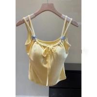 ราคา เสื้อแซ่บๆ bolita style เสื้อเอวลอย ชุดบราคล้องไหล่สีเหลือง แขนกุด มีโบว์ด้านในและด้านหลังสวยงาม เสริมเต้าสำหรับผู้หญิง (41275478681)
