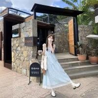 ราคา ชุดไปฮ่องกง ชุดเดินทะเล ชุดไปทะเล ชุดสแล็งลายสวยสำหรับวันหยุดชายทะเล สไตล์ฝรั่งเศส กระโปรงยาว (40875476148)