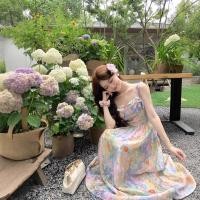 ราคา เดรสลูกปัด เดรสแฟรี่ ฮิปปี้ ชุดสลิงลายดอกไม้นางฟ้า สำหรับวันหยุดริมทะเล กระโปรงเอวสูง (40325745847)