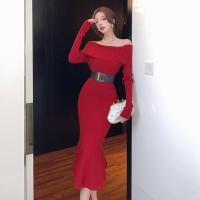 ราคา เดรสปาดไหล่ เดรสสาวอวบ ปาดไหล่ ชุดกระโปรงไหล่เดียวแบบ slimmer fishtail สไตล์ retro สำหรับสตรีหรูหรา (46901257877)