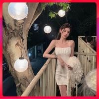 ราคา กระโปรงสายเดี่ยวเปิดหลังสีขาวสำหรับผู้หญิงชุดเดรสจีบเซ็กซี่สุดฮอตกระโปรงรัดรูปรัดรูปเข้ารูปรัดสะโพก (26913030409)