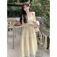 ราคา ชุดไปฮ่องกง ชุดเดินทะเล ชุดไปทะเล กระโปรงยาวสไตล์ฝรั่งเศสอ่อนโยนสำหรับฤดูร้อน เอวแคบทับทรวงดูลูกไม้ sweet slimming dress (43275473352)