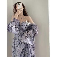 ราคา เดรสปาดไหล่ เดรสสาวอวบ ปาดไหล่ One Shoulder ดอกไม้สีม่วง Halter ชุดผู้หญิงหรูหรา High End Classy Royal Sister ออกแบบสไตล์แคบ (40725368037)