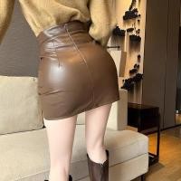 ราคา กระโปรงหนัง กระโปรงทำงานผู้หญิง กระโปรงทำงาน กระโปรงสั้นสีกาแฟจีบหนังPU เอวสูง สไตล์A line สำหรับฤดูใบไม้ร่วงและหนาว (46651581774)
