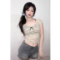 ราคา ลายจุด เสื้อลายจุด polka dot ขายส่งข้ามพรมแดน Pure Desire Thin Style Polka Dot เสื้อยืดแขนสั้นเซ็กซี่หญิงฤดูร้อนสาวร้อน (42775874673)