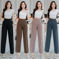 ราคา กางเกงทรงขากระบอกกลางซิปข้าง เอวสูง ผ้าไมโคร New S 3XL (26232143068)