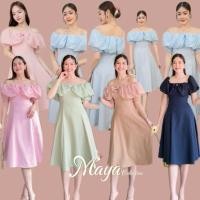 ราคา G115 ชุดเดรส ชุดออกงาน ชุดเพื่อนเจ้าสาว เดรสเปิดไหล่แต่งอกโบว์ออแกนดี้ s 2xl (24678038707)