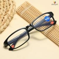 ราคา COD แว่นตาอ่านหนังสือป้องกันแสงสีฟ้ากรอบเหลี่ยมTR90เบาพิเศษ 100 300แว่นสายตายาวสำหรับผู้ชายและผู้หญิง detlyet (27102322266)