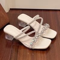 ราคา Chunky Heels ผู้หญิง 2025 ผู้หญิงสไตล์ใหม่รองเท้าแตะรองเท้าส้นสูง (42500492813)