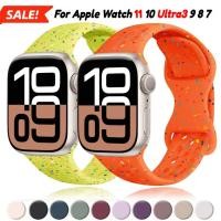 ราคา สีสันซิลิโคนสร้อยข้อมือสําหรับ For Apple Watch 10 11 42 46 มม 44 มม 40 มม 45 มม 41 มม 42 38 มม Soft sport iwatch series 8 7 se 3 4 5 6 9 ultra 2 3 49 มม (41318474047)