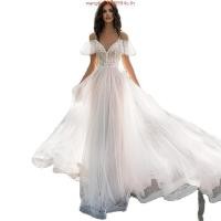 ราคา ชุดราตรียาวสีขาวโปร่ง ลายลูกไม้ คอวีแบบสายเดียวสำหรับผู้หญิง (40275828203)