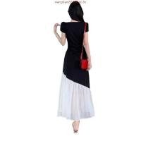 ราคา Suk women เดรสยาวสั้นสีดำ ชุดเดรสฝรั่งเศส ฤดูร้อน ผ้าเย็บปะติดปะต่อกระโปรงยาว เดรสผู้หญิง เสื้อผ้าผู้หญิง (54752339405)