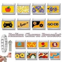 ราคา สร้อยข้อมือcharmสแตนเลสมม 9 แบบDIY ลายขิงสีเหลืองและดอกไม้อิตาเลี่ยน เพิ่มความสวยงามให้แก่คุณ (50951880200)