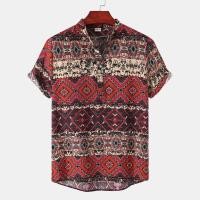 ราคา ผู้ชายสีแดง โบโฮ ย้อนยุคผ้าฝ้ายและผ้าลินินครึ่งปุ่มแขนสั้นเสื้อดอกไม้วินเทจชาติพันธุ์พิมพ์ซัมเมอร์บีชฮาวายยืนปกเสื้อสวมหัวท็อปส์ (26792980642)